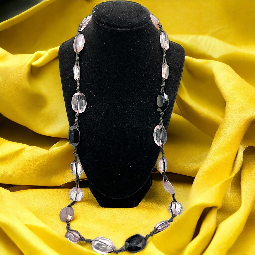 Homemade Purple, Lavender and Clear Crystals Black Cord Necklace!